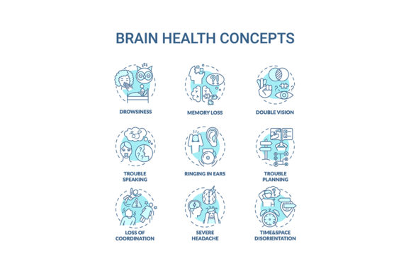 Brain Health Turquoise Concept Icons Set